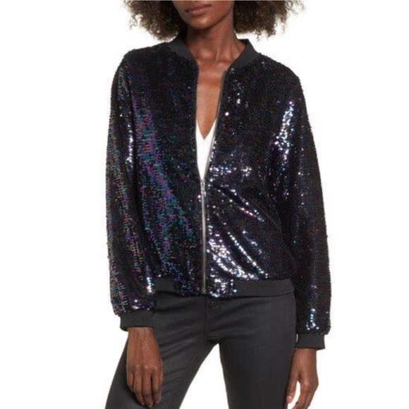 Soprano Blue Green Neptune Sequin Bomber Jacket - Picture 1 of 3
